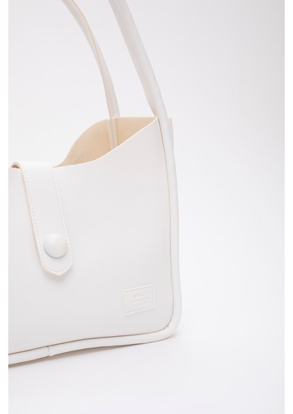 Beyaz Shk79 Deri Düğme Detaylı Çıtçıtlı Makyaj Çantalı Kol ve Omuz Çantası modelleri