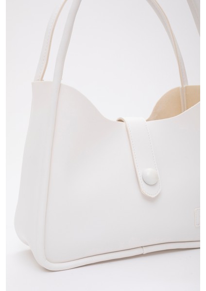 Beyaz Shk79 Deri Düğme Detaylı Çıtçıtlı Makyaj Çantalı Kol ve Omuz Çantası fırsatları