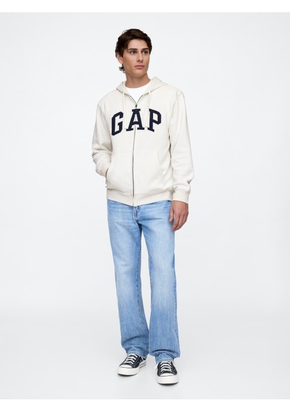 Erkek Beyaz Gap Logo Relaxed Fleece Fermuarlı Sweatshirt modelleri