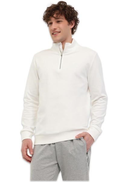 5W MB BS47 Hzip Sw 5pr Yari Fermuar Sweat Krem Erkek Sweatshirt