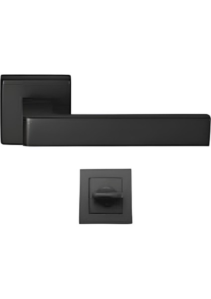 Konak Kare Rozetli Mat Siyah Wc Kapı Kolu-Kolay Montaj, Iç Kapı Kolu, Modern Kapı Kolu