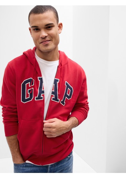 Erkek Kırmızı Gap Logo Relaxed Fleece Fermuarlı Sweatshirt
