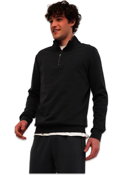 5W MB BS47 Hzip Sw 5pr Yari Fermuar Sweat Siyah Erkek Sweatshirt