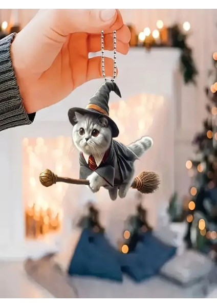 1 Adet Akrilik Sihirli Uçan Kedi Araba Dikiz Aynası Askı Süsü, Sırt Çantası Anahtarlık,
