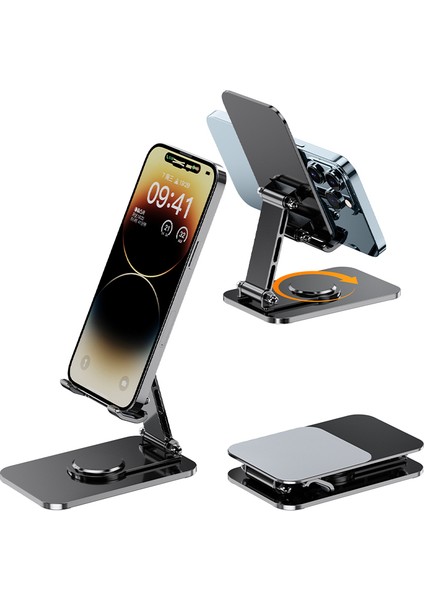 Metal Masaüstü Telefon & Tablet Standı | 360° Döner Başlık | Katlanabilir & Ayarlanabilir Yükseklik | Evrensel Uyumlu