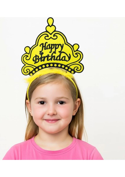 Sarı Happy Birthday Doğum Günü Prenses Tacı