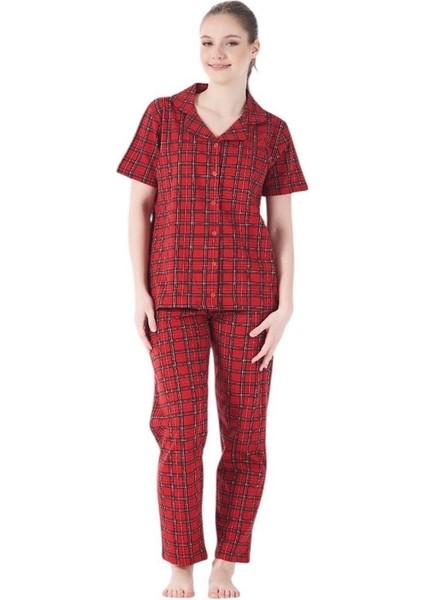 Kareli Desen Önden Düğmeli Bayan Pijama Takım