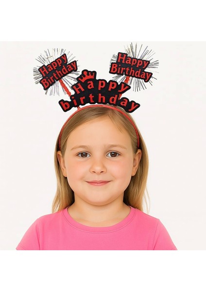 Kırmızı Renk Işıltılı Yazılı Doğum Günü Parti Tacı