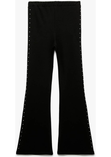 Taş Detaylı Beli Lastikli Siyah Kız Çocuk Pantolon 6WKG40036AK