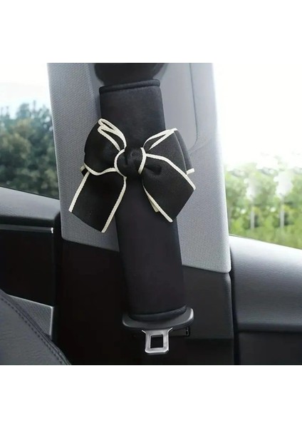 Siyah Fiyonklu Araba Koltuk Kemeri Kılıfı & Yumuşak Keten Omuz Koruyucu 1 Adet
