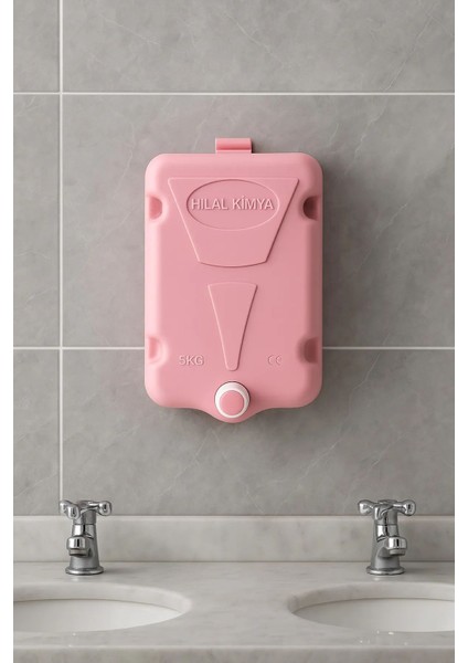 Yüksek Kapasiteli Okul, İşyeri ve Toplu Kullanım Alanları İçin 5kg Butonlu Sıvı Sabunluk Pembe modelleri