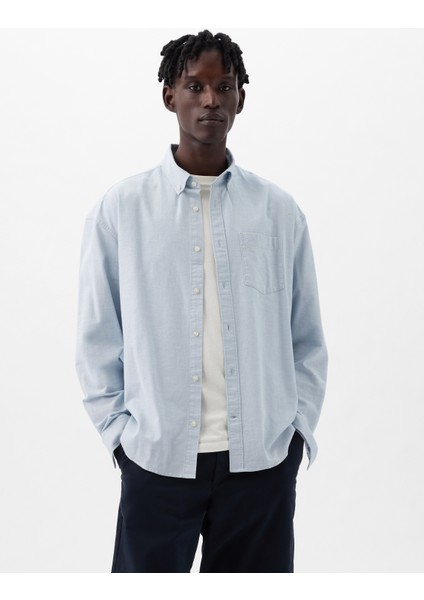 Erkek Mavi Gap Logo Oversize Oxford Gömlek