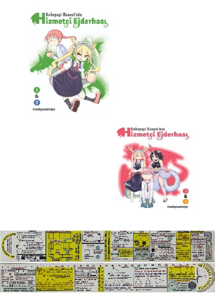 Kobayaşi Hanesinin Hizmetçi Ejderhası 1&2 + 3&4. Ciltler Manga Seti + Mat. Öğreten Cetvel