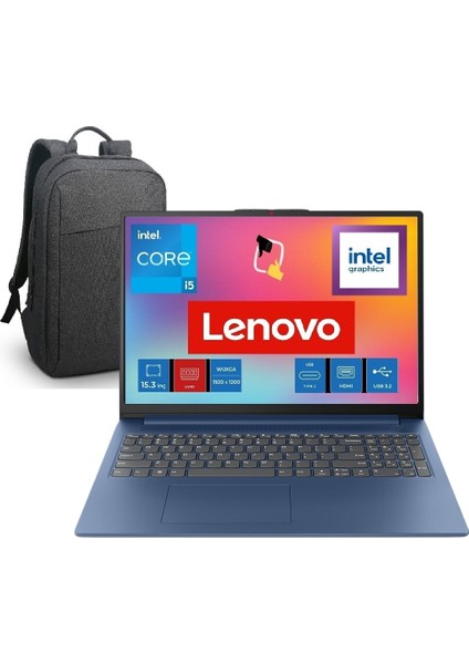 Ideapad Slim 3 Intel Core I5 13420H 16GB 512GB SSD W11P 15.3" Wuxga Taşınabilir Bilgisayar 83K10062TR + Snertech Çanta