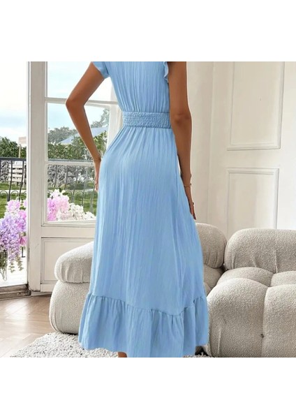 Kadın Kısa Kollu Kruvaze Yakalı Beli Lastikli Müslim Elbise fiyatları