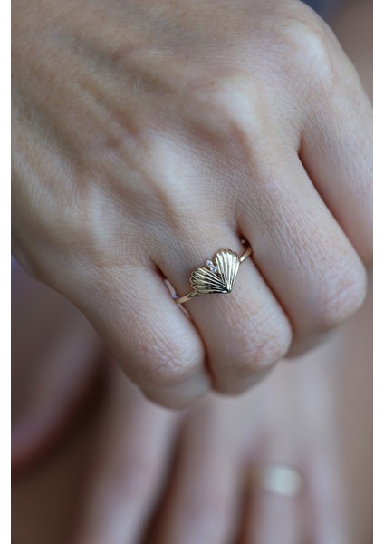 14 Ayar Altın Çifte Taş Detaylı Midye Yüzük fiyatları