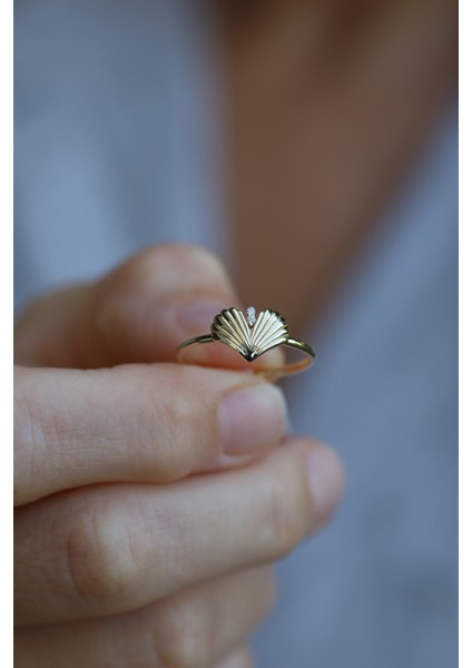 14 Ayar Altın Çifte Taş Detaylı Midye Yüzük indirimleri