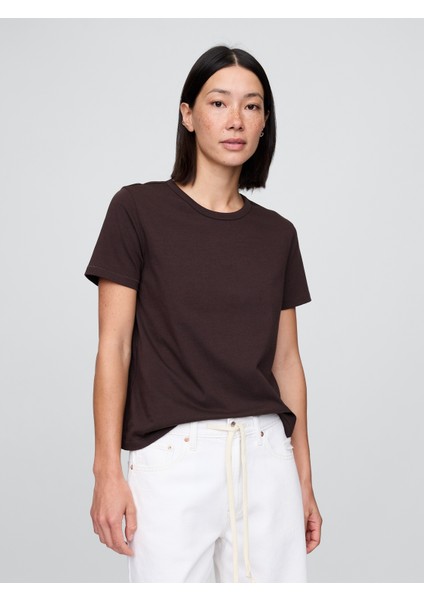 Kadın Koyu Kahverengi %100 Organik Pamuk Vintagesoft T-Shirt