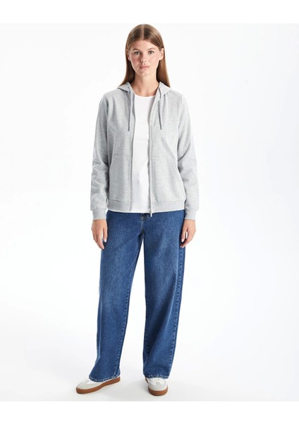 Lcwaıkıkı Basic Gri Kapüşonlu Düz Uzun Kollu Kadın Fermuarlı Sweatshirt fiyatları