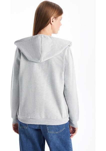 Lcwaıkıkı Basic Gri Kapüşonlu Düz Uzun Kollu Kadın Fermuarlı Sweatshirt fırsatları
