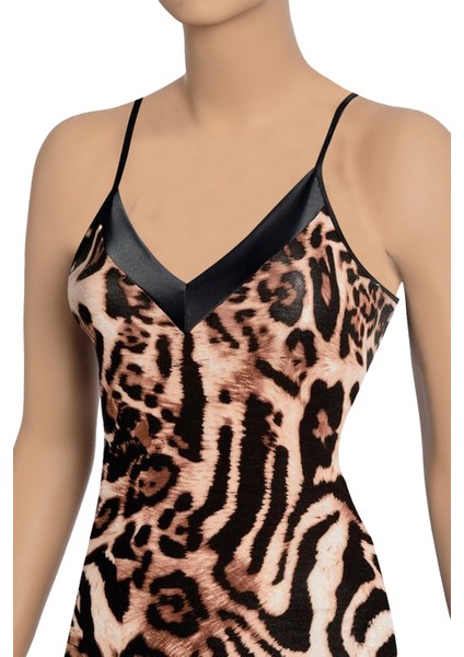 Kadın Atlet Saten Yaka Leoparlı (%90 Viskon - %10 Elastan)