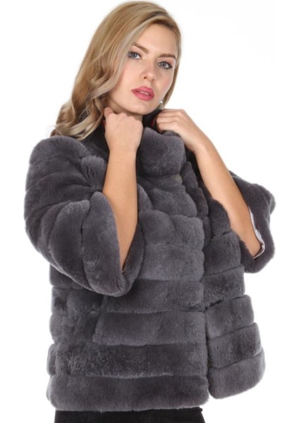 Hakiki Deri Gri Kürklü Kadın Deri Mont modelleri
