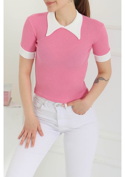 Yaka Garnili Crop Pembe - 27139 fiyatları