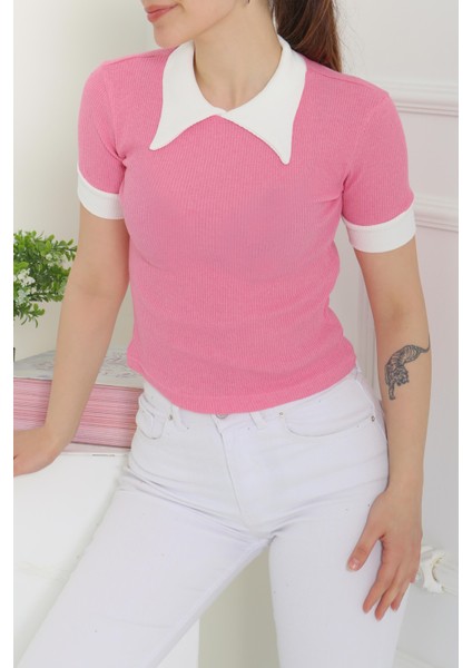 Yaka Garnili Crop Pembe - 27139 modelleri