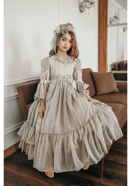 Özel Tasarım Uzun Kız Çocuk Abiye Elbise, Taç Aksesuarlı, Doğum Günü ELBISESI_M2050