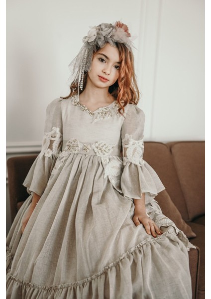 Özel Tasarım Uzun Kız Çocuk Abiye Elbise, Taç Aksesuarlı, Doğum Günü ELBISESI_M2050 fiyatları