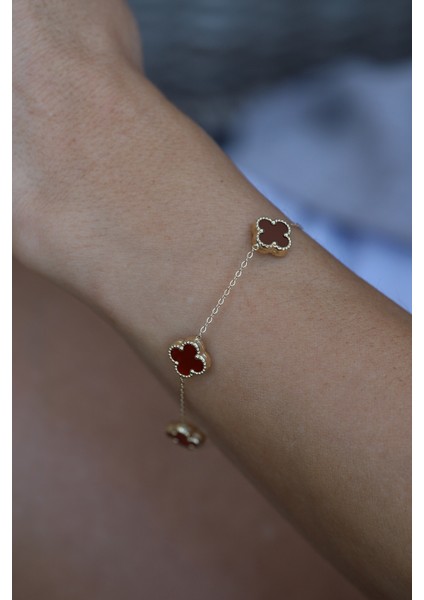 14 Ayar Altın Bordo Yoncalı Bileklik fiyatları