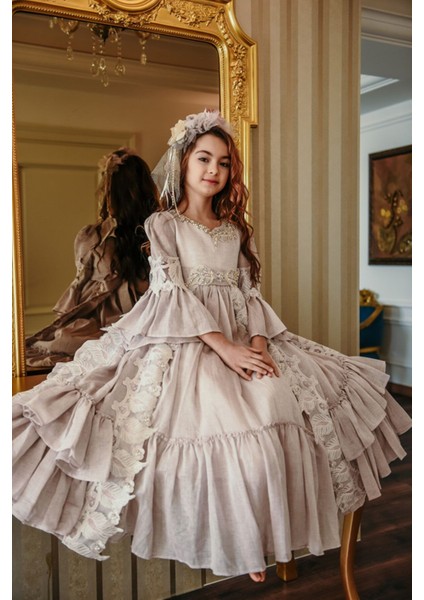 Özel Tasarım Uzun Kız Çocuk Abiye Elbise, Taç Aksesuarlı, Doğum Günü ELBISESI_M2050 modelleri