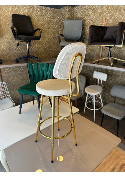 Yeni Teddy Kumaş Dolce Bar Sandalyesi Gold 65 cm EKRU.90 cmden 99 cm e kadar olan Ada&masalara Uyumlu fiyatları