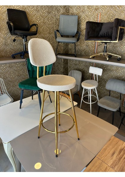 Yeni Teddy Kumaş Dolce Bar Sandalyesi Gold 65 cm EKRU.90 cmden 99 cm e kadar olan Ada&masalara Uyumlu modelleri