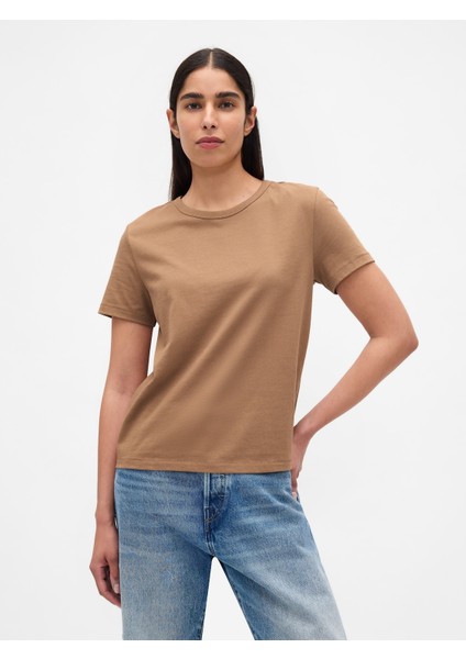 Kadın Kahverengi %100 Organik Pamuk Vintagesoft T-Shirt