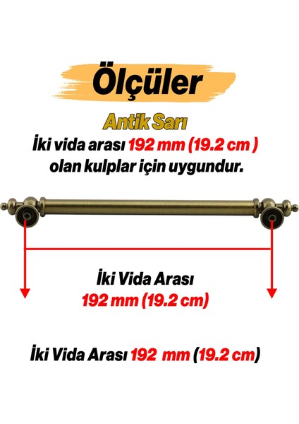 Mobilya Çekmece Mutfak Dolabı Dolap Kapak Kulpları Kulb Kulpu Metal Antik Sarı Kulp 192 mm modelleri