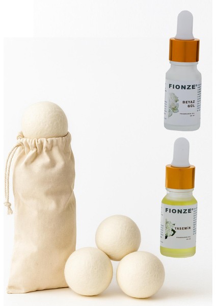 Çamaşır Yün Kurutma Topu ve Yasemin-Beyaz Gül Koku Seti