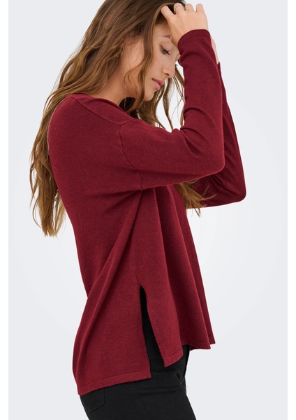 Kadın Onlamalıo Oversize V Yaka Örme Kazak 15340735 Bordo