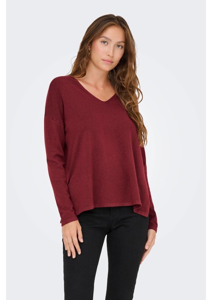 Kadın Onlamalıo Oversize V Yaka Örme Kazak 15340735 Bordo fiyatları