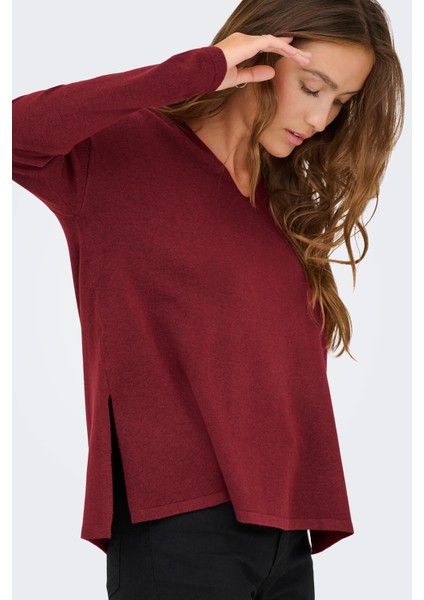 Kadın Onlamalıo Oversize V Yaka Örme Kazak 15340735 Bordo modelleri