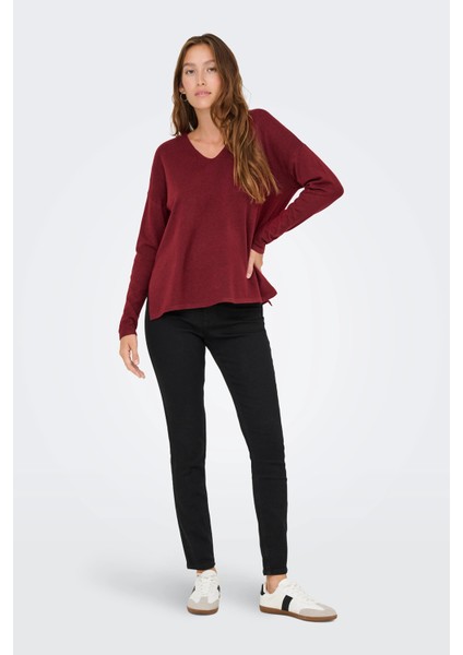 Kadın Onlamalıo Oversize V Yaka Örme Kazak 15340735 Bordo fırsatları