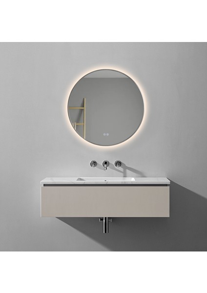 Akıllı Ayna Buhar Tutmayan 3 Renk Ledli Gümüş Çerçeveli Banyo Aynası Lavabo Aynası 75 cm