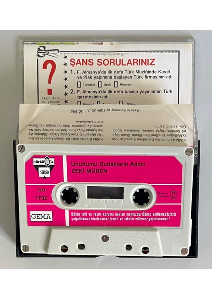 Zeki Müren Unuttumu Dudakların Adımı Türküola 1792 Alman Baskı Kaset (Orijinal Dönem Alman Baskı Nadir Kaset) fiyatları
