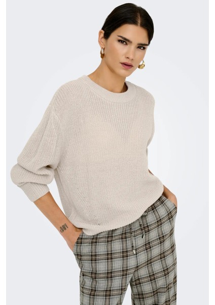 Kadın Onlmılouz Bisiklet Yaka Örme Kazak 15361110 Ekru modelleri