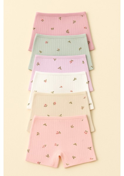 Kız Çocuk 6 Adet 2-11 Yaş Çiçek Desenli 100%100 Pamuk Boxer Seti