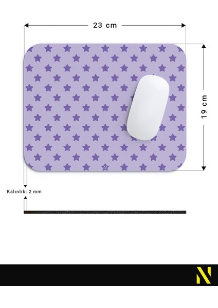 Mor Renkli Yıldız Desen Ergonomik Mouse Pad - 23 cm x 19 cm - Kaydırmaz Taban Ev ve Ofis Kullanımı Için Ideal Fare Altlığı Mousepad