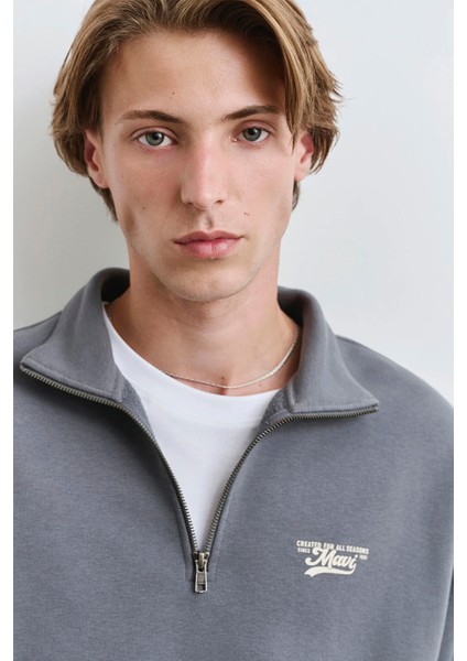 Erkek Logolu Yarı Fermuarlı Sweatshirt M0S10465-80776 Gri modelleri