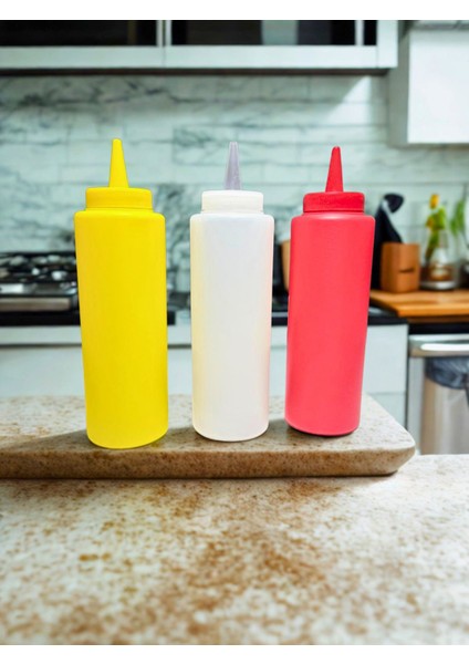 3'lü Sıkmalı Sosluk Şişe Ketçap Mayanoz Hardal Şişesi 250 ml Plastik