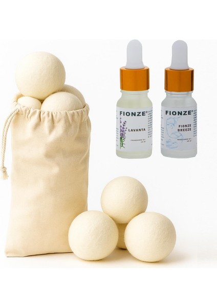 Çamaşır Yün Kurutma Topu ve Koku Seti – Kurutma Makinesi Için – 4 Adet Doğal Top + 2 Adet Koku