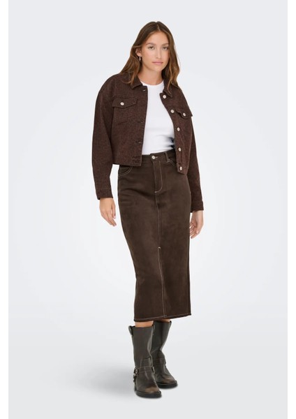 Kadın Onlstına Önden Yırtmaçlı Midi Süet Etek 15351259 Kahverengi